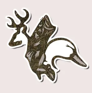 Deer Fish Duck Camo Sticker Whitetail Buck Bass and Duck Camouflage Vinyl Decal for Hunters Fishermen and Outdoor Enthusiasts Tactical Duck Sticker 4 Sizes 2x2 3x3 4x4 6x6 Durable Weather Resistant