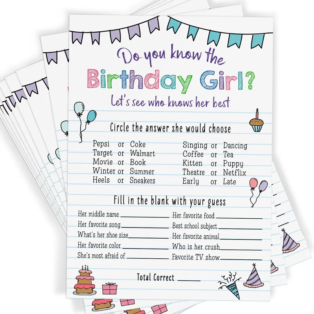 Birthday Girl Trivia – Kids Party Game, Notebook (Set of 25) Birthday Girl Trivia – Kids Party Game, Notebook (Set of 25)