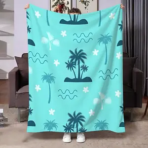 Coconut Tree Wave Print Blanket, Soft Comfortable Multi-Scene Lounge Throw, Suitable for Bedroom, Office, Sofa, Outdoor, Gift Idea