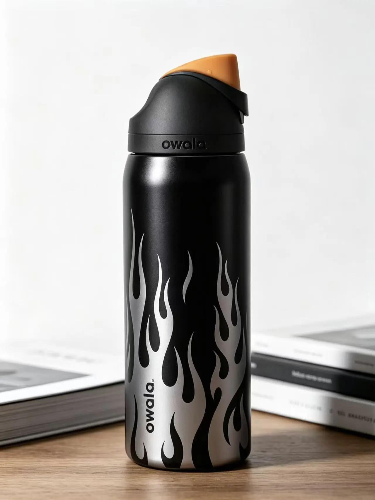 Owala 32oz Reusable Vacuum Insulated Stainless Steel Tumbler Mug - Flame Print, Leak-Free Push-Button Lid, Cup Holder Friendly, Cold Retention for Iced Coffee, Stylish Insulated Drinkware Flask Bottle (Stainless Vacuum Flasks), Travel Tumbler