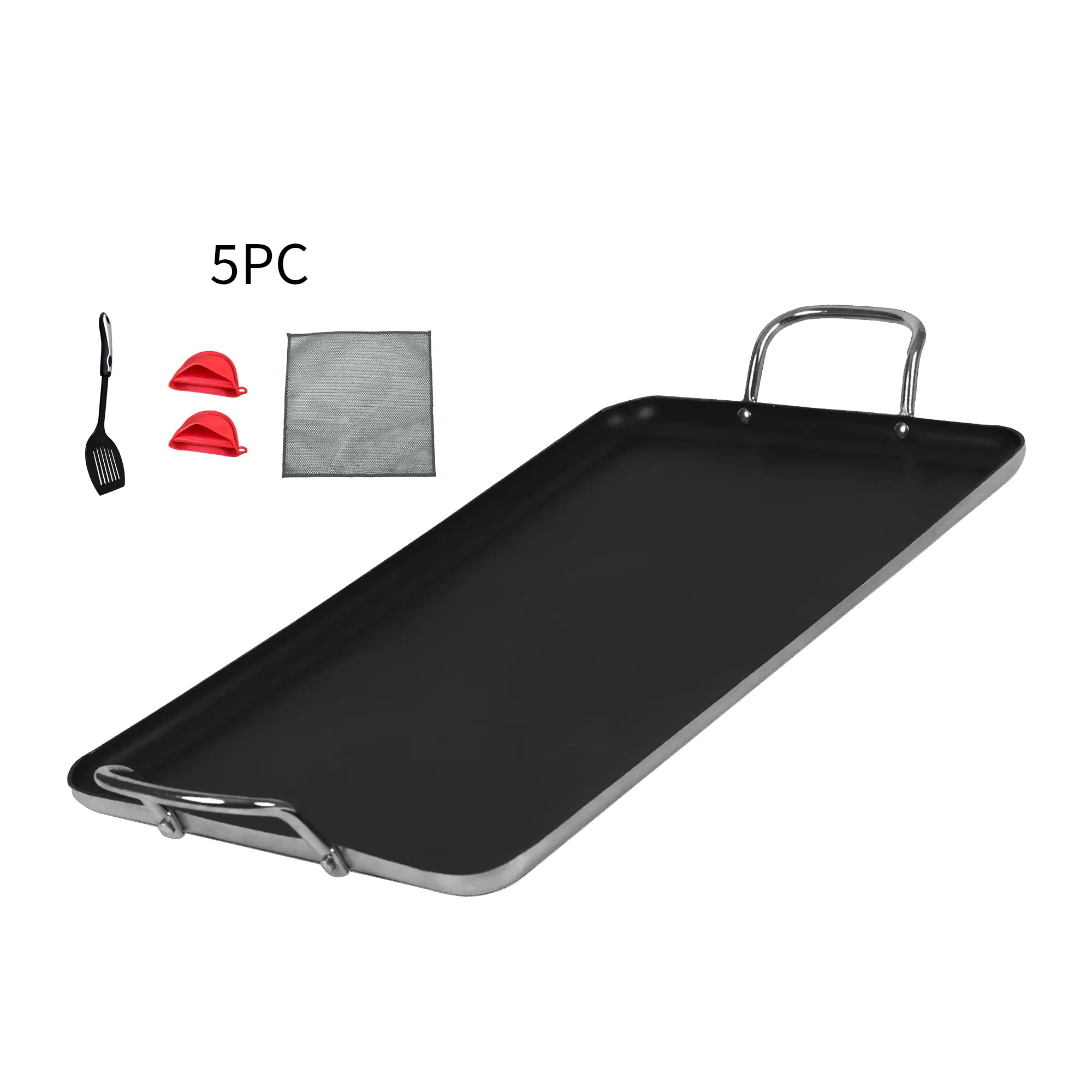SmartCook 17" Nonstick Double Burner Griddle and Grill Pan Cookware with 5-Pc Smooth Griddle Set, Nonstick Grill, Silicone, Table Top Grill