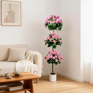 OUTGOODS 5FT Silk Cloth and Plastic Three Ball Geranium Blow Molded White Round Belly Plant Pot, Garden Flower Container