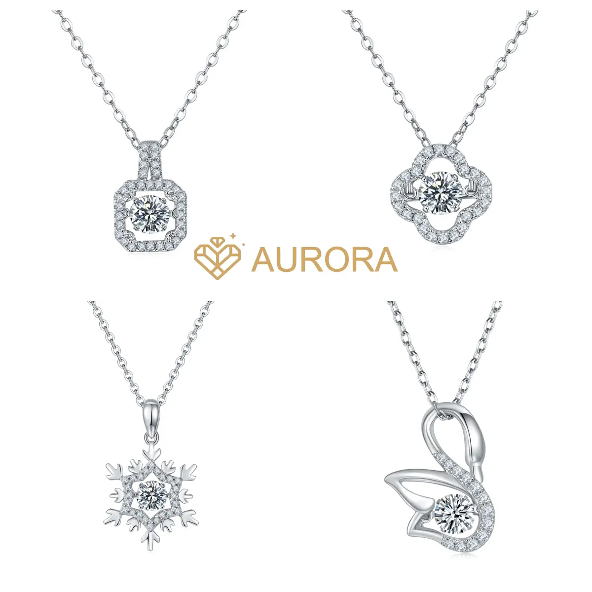 【#72 Series Dancing Necklace】925 Sterling Silver VVS1 Grade Synthetic Moissanite Jewelry, Exquisite Trendy Pendant with Dancing Motif & Playful Charm, Princess-Clover-Snowflake-Swan Designs, Round Gemstone Daily Wear Accessory
