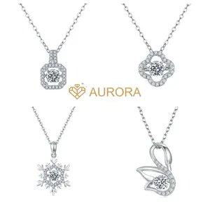 【#72 Dancing Necklace】 Moissanite Princess/ Clover/ Snowflake/ Swan Dancing necklace with 925 Sterling Silver Synthetic Moissanite