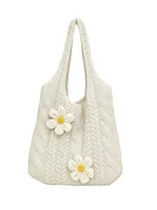 Handmade Knitted Flower Bag for Women, Casual Everyday Commute Date Street Tote, Versatile Beach Vacation Backpack, Stylish and Fresh Design