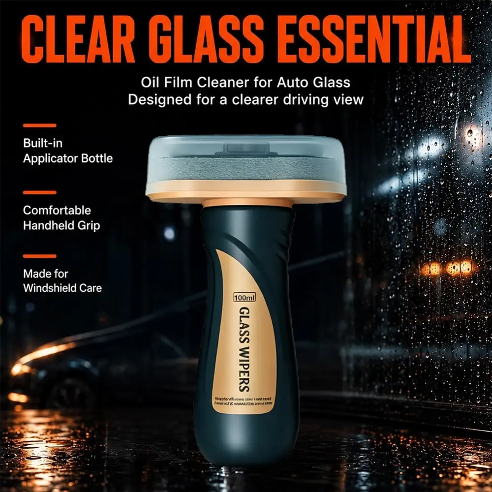 Glass Oil Film Remover for Car, 100ml Roll-On Glass Compound with Cleaning Board, Removes Oil Film & Smudges, Improve Windshield Clarity for Safe Driving