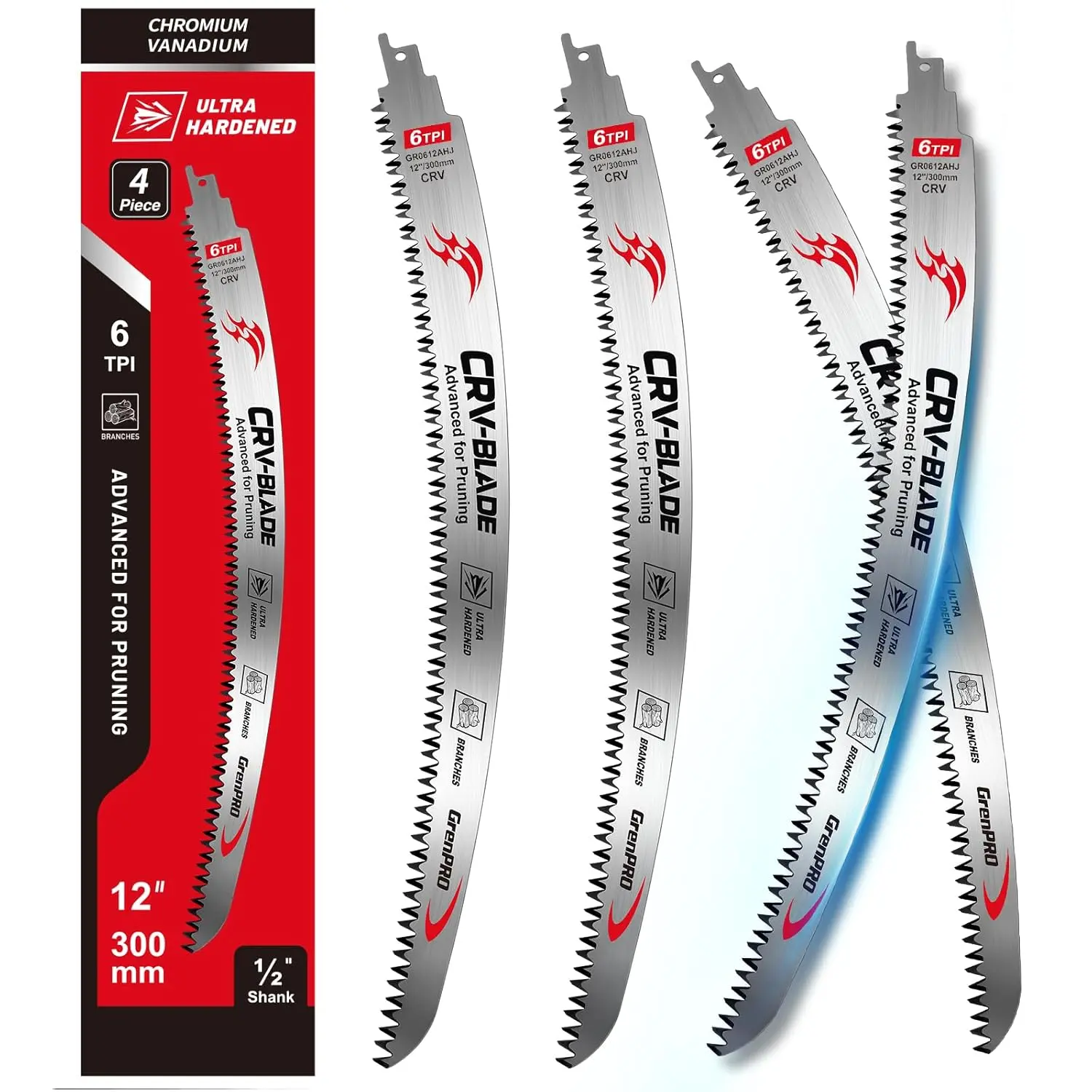 4-Pack Japanese Teeth Reciprocating Saw Blades, 15" 6TPI |   Arc Edge Sawzall Pruning Blades for Wood Cutting, Tree Trimming, Branch Pruning With Reciprocating Saws