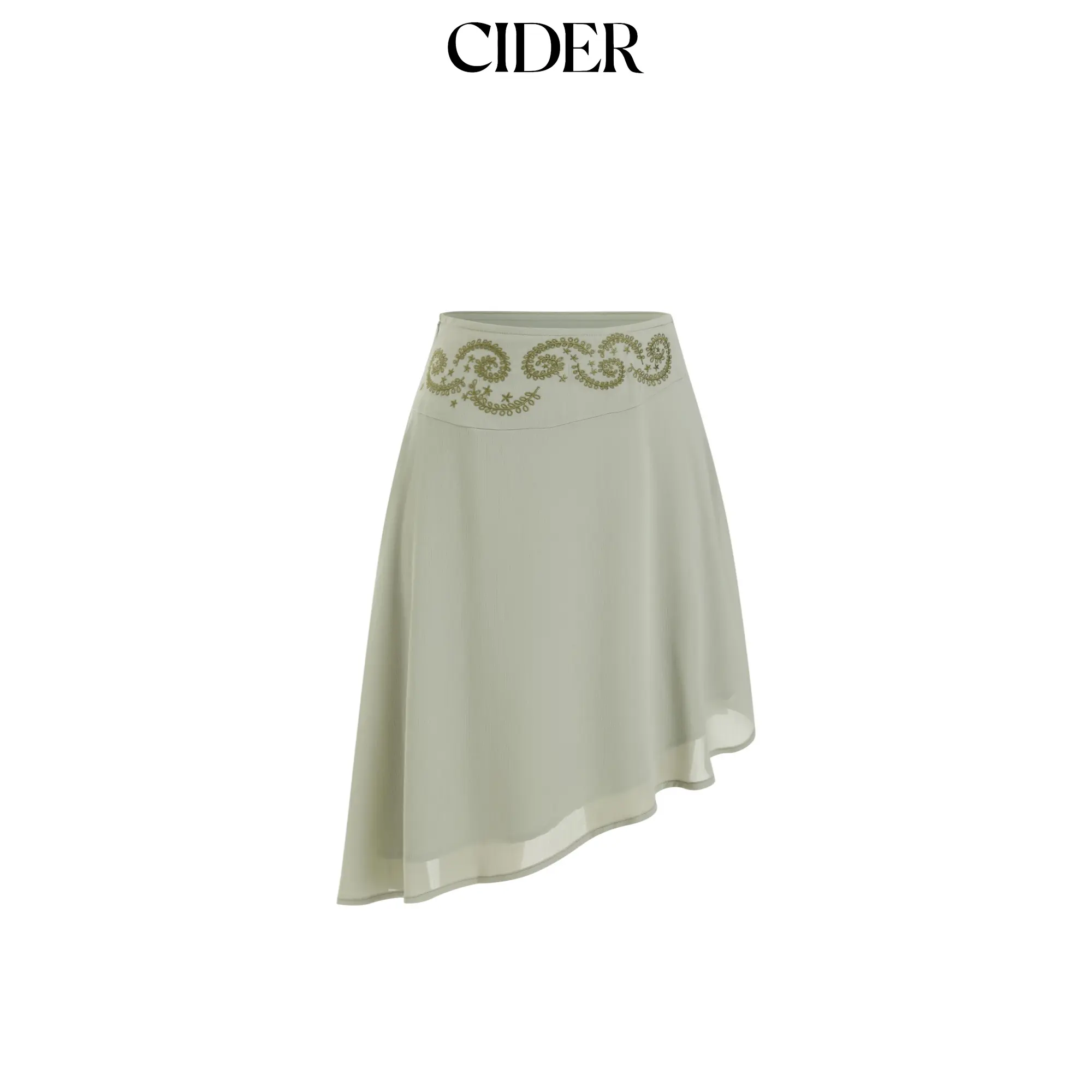 Cider Women's Chiffon Low Rise A-Line Floral Embroidery Asymmetrical Midi Skirt, Cute Flowy Low Rise A-Line Midi Skirts for Women, Cute Skirts, Flowy Skirts
