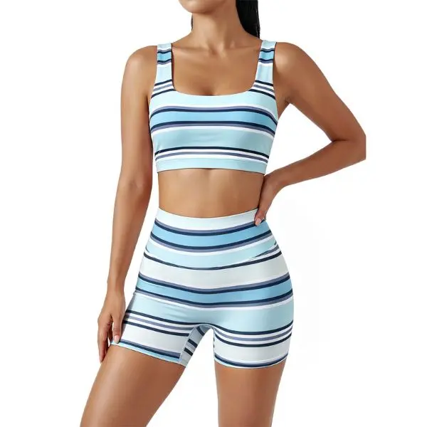 FISOEW Women’s Rainbow Stripe 2 Piece Workout Set Sleeveless Crop Tank Top High Waist Biker Shorts Matching Lounge Outfit
