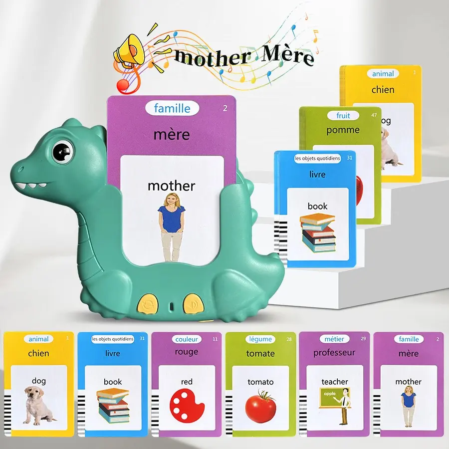 French and English Talking Flash Cards Learning Cards for Boys and Girls, Bilingual Voice Training Tool Preschool Learning Tool Educational ABC Alphabet Flashcards Learn to Talk Common Words Vocabulary Flashcards, Contains 224 Sight Words Birthday Gift
