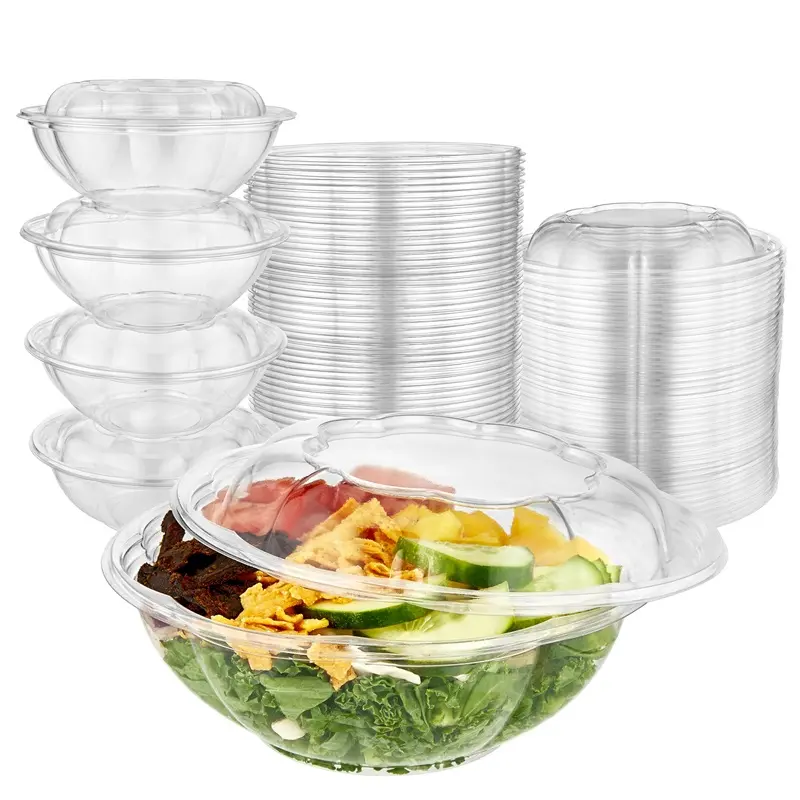 Stock Your Home 24oz Clear Plastic Salad Bowls with Lids Disposable (50 Pack) Small Takeout Container with Snap on Lid for Fruit Salads, Quinoa, Lunch and Meal Prep, Acai Bowl, To-Go Party Containers