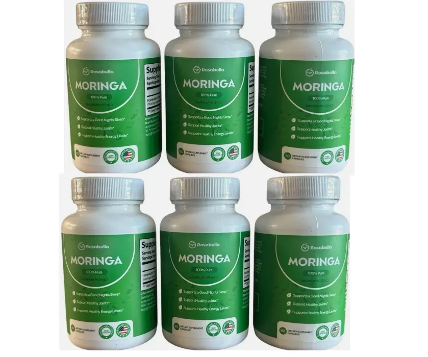 6 Pack of Rosabella Moringa Capsules (800mg) for Immune Support, Gut Health & Vitamins