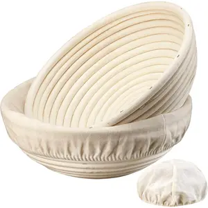 Banneton Bread Proofing Basket 10 Inch Set of 2 Natural Rattan Sourdough Dough Rising Bowls with Linen Liners for Artisan Homemade Bread Baking Supplies & Kitchen Dough Proofing Tools Bakeware Traditional Utensils