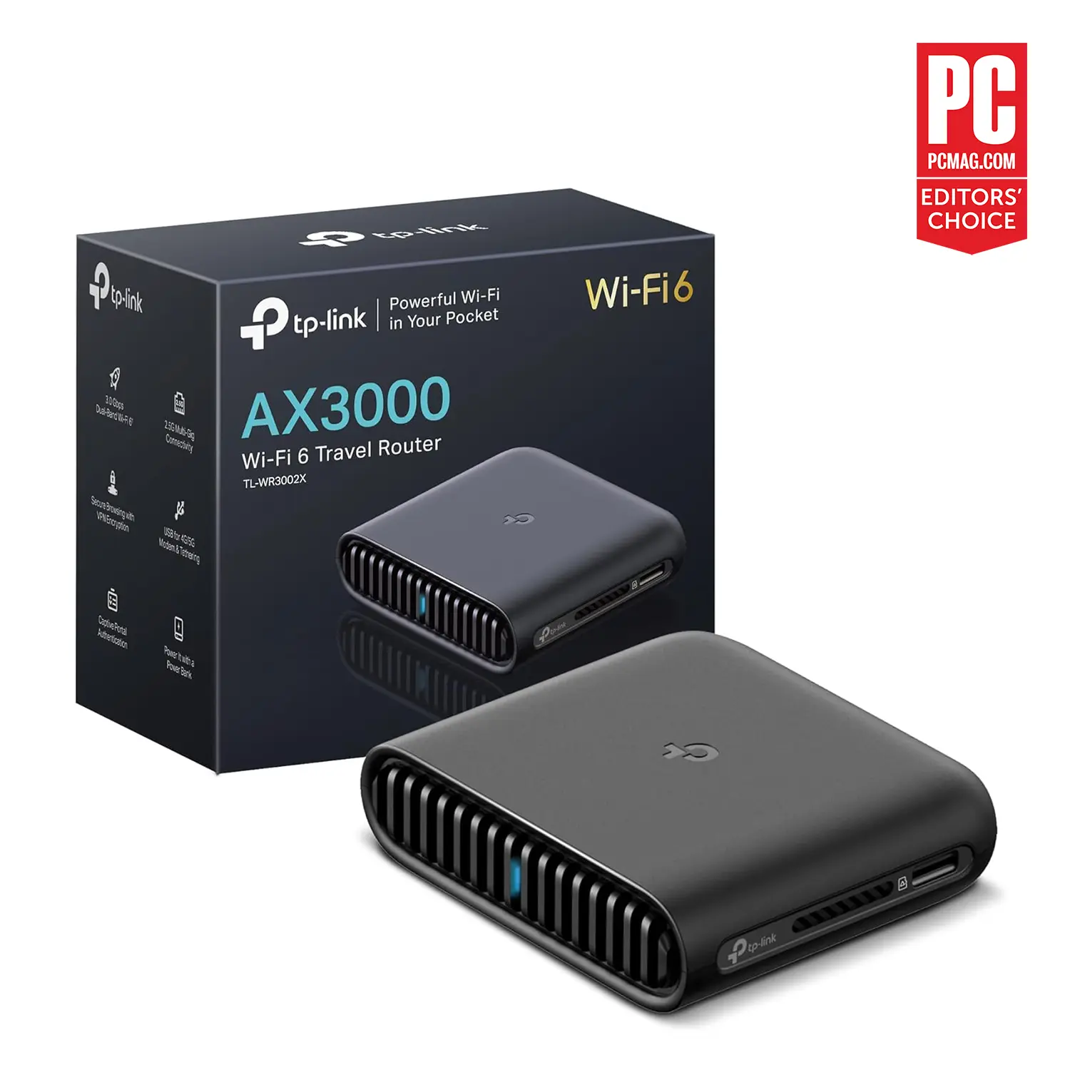 TP-Link Dual-Band Wi-Fi 6 AX3000 Travel Router TL-WR3002X Portable 2.5G Multi-Gig Connectivity 2402 Mbps Speed 1x 2.5 Gbps WAN Port 1x Gigabit LAN Port Modem Wifi Network Adapter Repeater Extender Portable