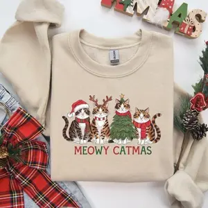 Up to 50% off! Cat Christmas sweatshirt, cat lover Christmas shirt, Meowy Christmas shirt, Christmas cat mom sweater, Catmas gift for Christmas, cat shirts, full color, for men, for women, casual, classic fashion, tee print