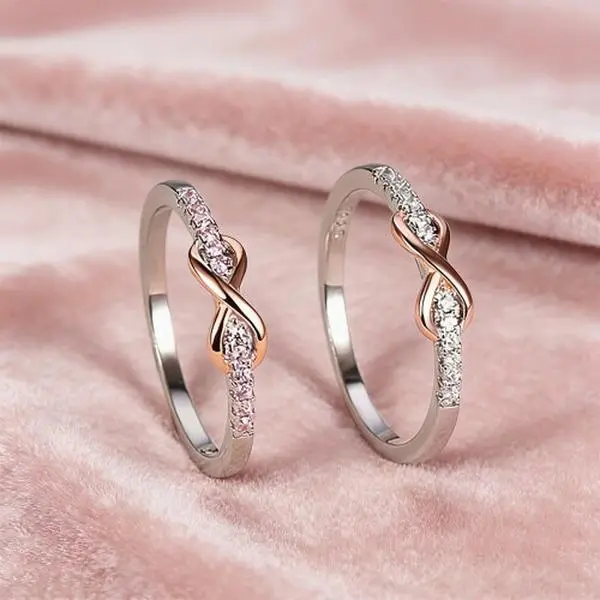 Best Friends Infinity Ring – Pinky Promise BFF Ring with Cubic Zirconia, Gold / Silver Infinity Knot Ring for Women Girls, Friendship Gift for Birthday Valentine's Day Christmas