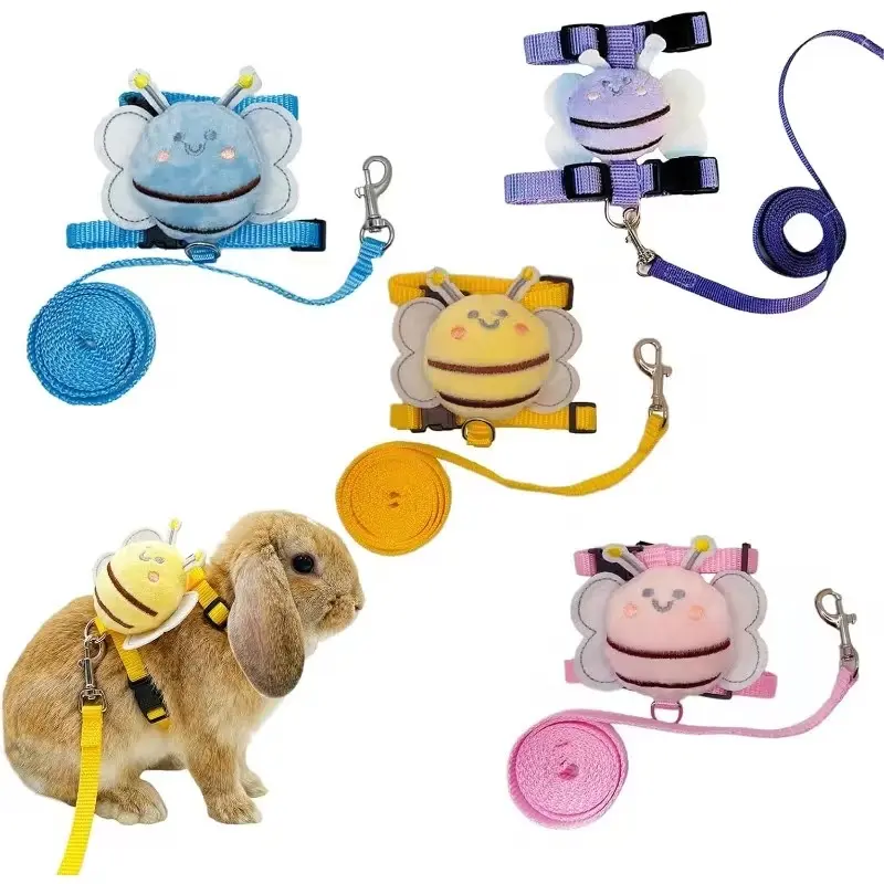 4-Set Cute Decorative Adjustable Vest Harness & Leash for Small Pets, Outdoor Use for Bunnies, Ferrets (Bee Design)