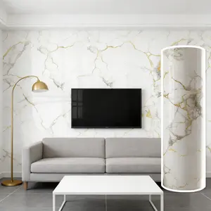 Ixpe Marble Pattern Wall Sticker Roll, Modern Marble Wallpaper Peel and Stick Decorative Wallpaper for Living Room Bedroom, Heat Insulation & Soundproof