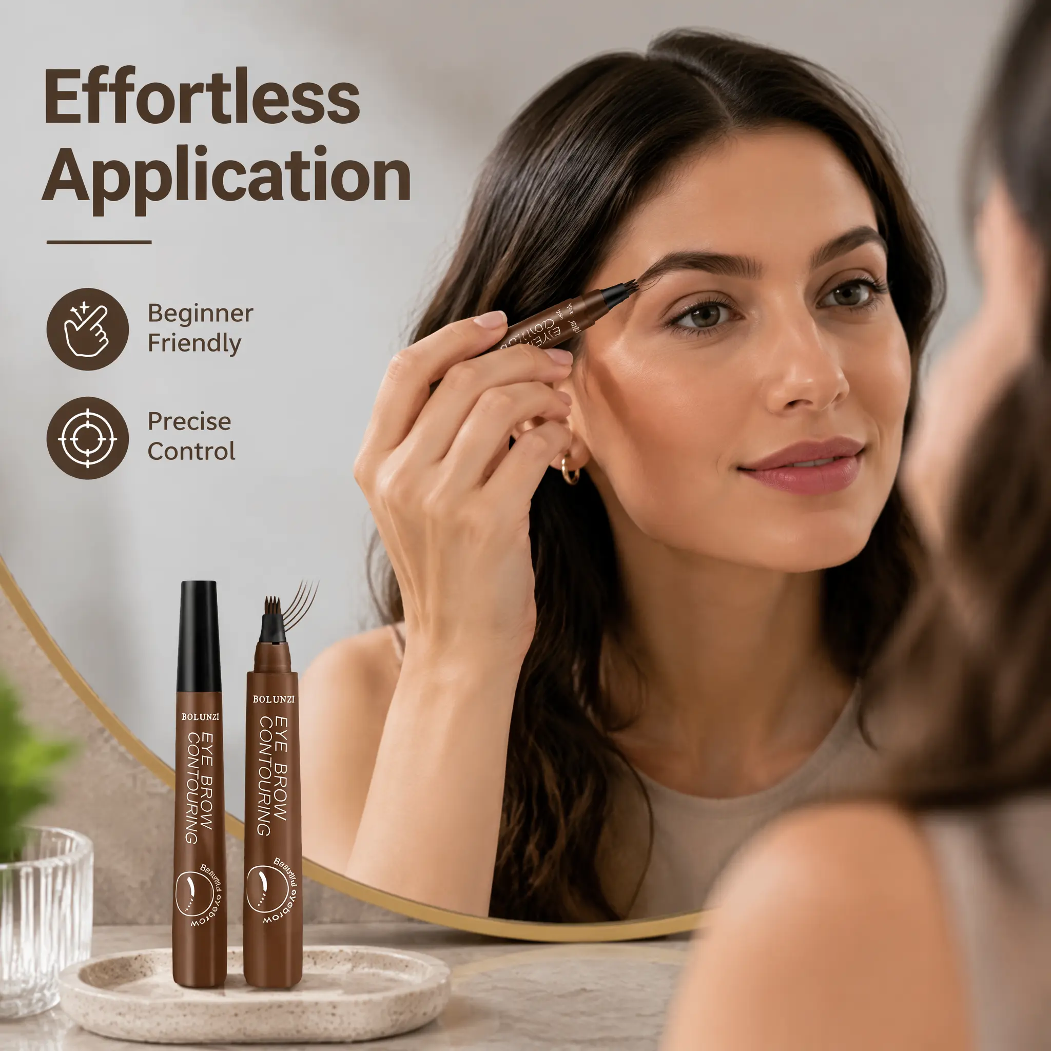 Split Tip Liquid Eyebrow Pen 02 Dark Brown Waterproof Sweatproof Microblading Eyebrow Tattoo Pen Long Lasting Smudge-Proof Natural Wild Eyebrow Definer  for Beginners beauty makeup