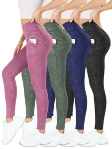 4PCS Affordable Women's Camo Pattern High-Waisted Yoga Pants, Tight-Fitting Sportswear with Curved Pockets, All-Season Outdoor Exercise Leggings, Stretchy Workout Leggings