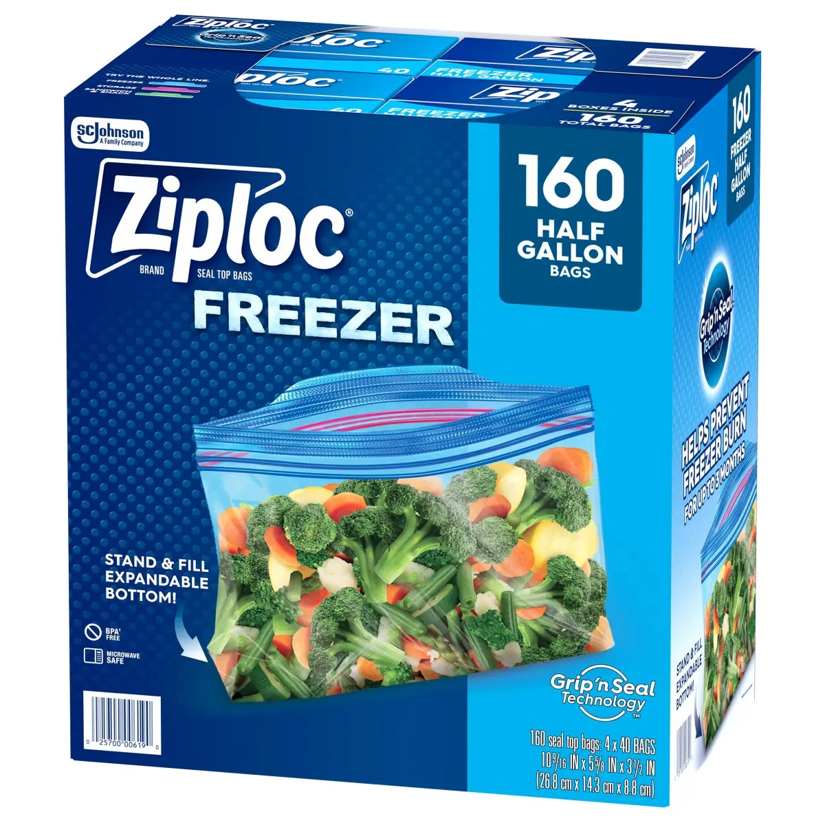 Ziploc Seal Top Freezer Bag, Half Gallon, 160-count