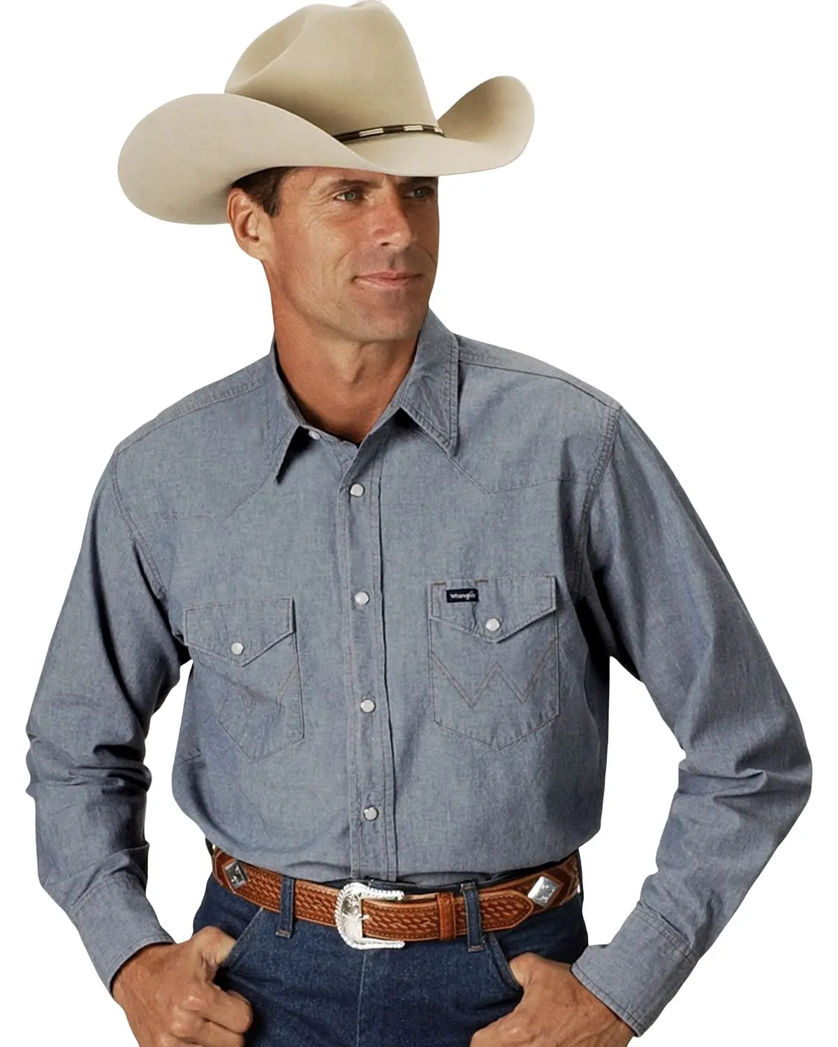 Wrangler Men's Men'S Solid Chambray Long Sleeve Work Shirt - Ms70919