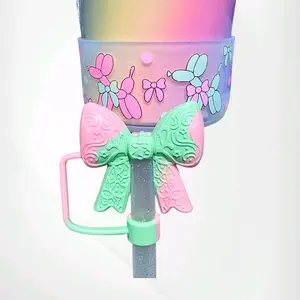 Balloon Dog & Bows Silicone Tumbler Boot with Matching Princess Bow 3D Silicone 10mm Straw Topper Soft charms