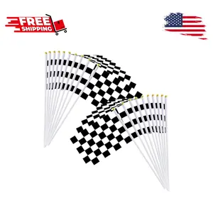 20 Pack 8"x5.5" Black and White Checkered Racing Stick Flag