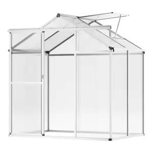 VEVOR Polycarbonate Greenhouse,  6 x 4 Ft, Outdoor Greenhouse with Adjustable Vent Windows, Pavilion Styled Greenhouse with Sliding Door, Aluminum Large Walk-in Greenhouse Kit for Garden Backyard