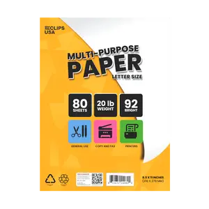 White Computer Copier Paper - 92 Brightness, 20 Lbs, Letter Size (8.5 X 11 Inches), 80 Sheets