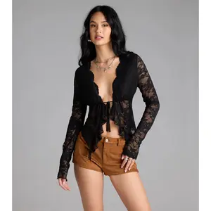 Delicate Flair Floral Lace Tie-Front Top