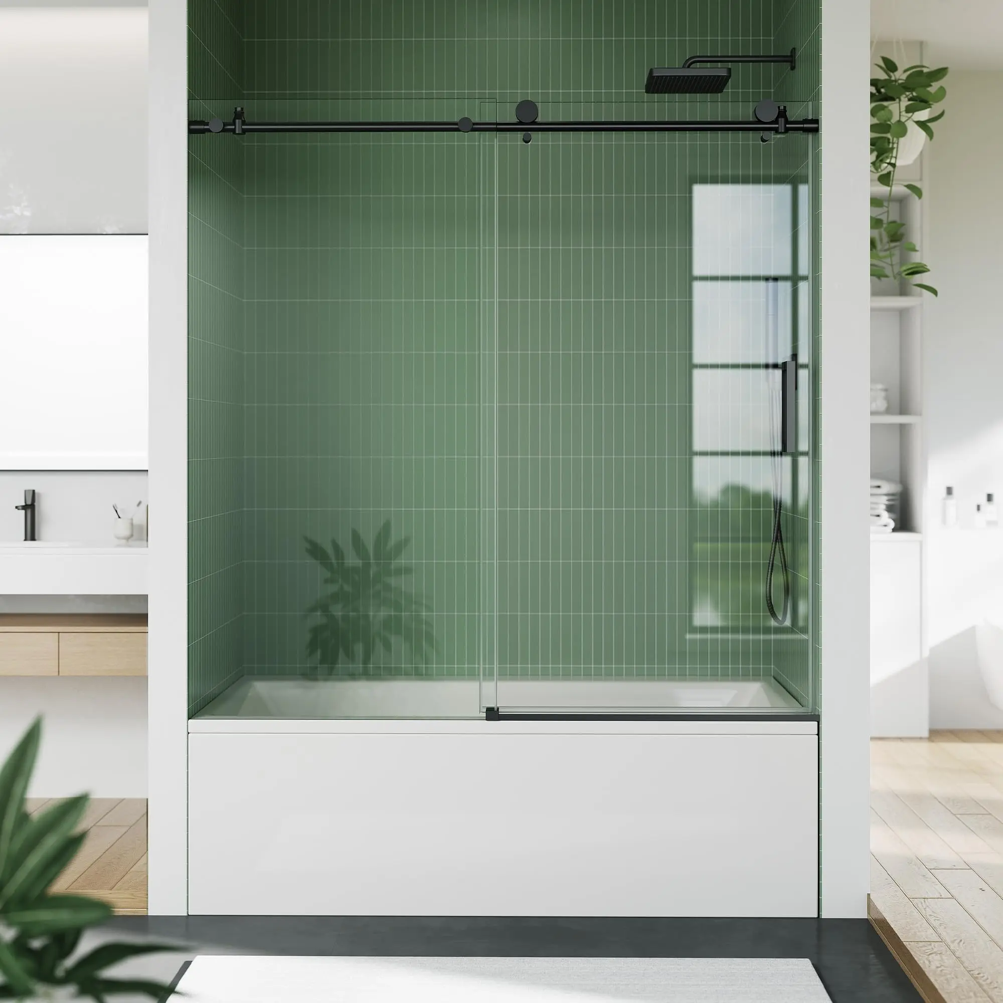 Shower Door 60" W x 59" H, Sliding Glass, Shower Doors with 5/16" (8mm) Clear Tempered Glass for Bathroom