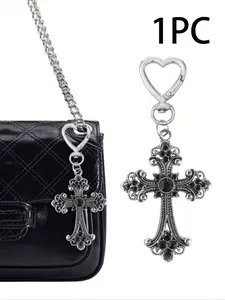Gothic style dark gothic cross-shaped bag charm, heart-shaped keychain, suitable for Halloween gifts, metal keychain, can be used for wallets, backpacks, etc., suitable for women's and girls' fashionable bags, Keychain Pendant