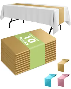Gold Table Runner - 10 Packs, 14'' × 108'' Plastic Table Runners, Stain-Proof & Water Resistant Table Decoration, Disposable Table Runner for Meetings, Weddings, Birthday Parties