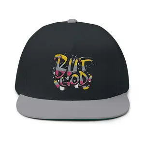 Flat Bill Cap — 'But God' Graffiti Embroidered Snapback, Flat Bill Hats, Christian Graphic Hats
