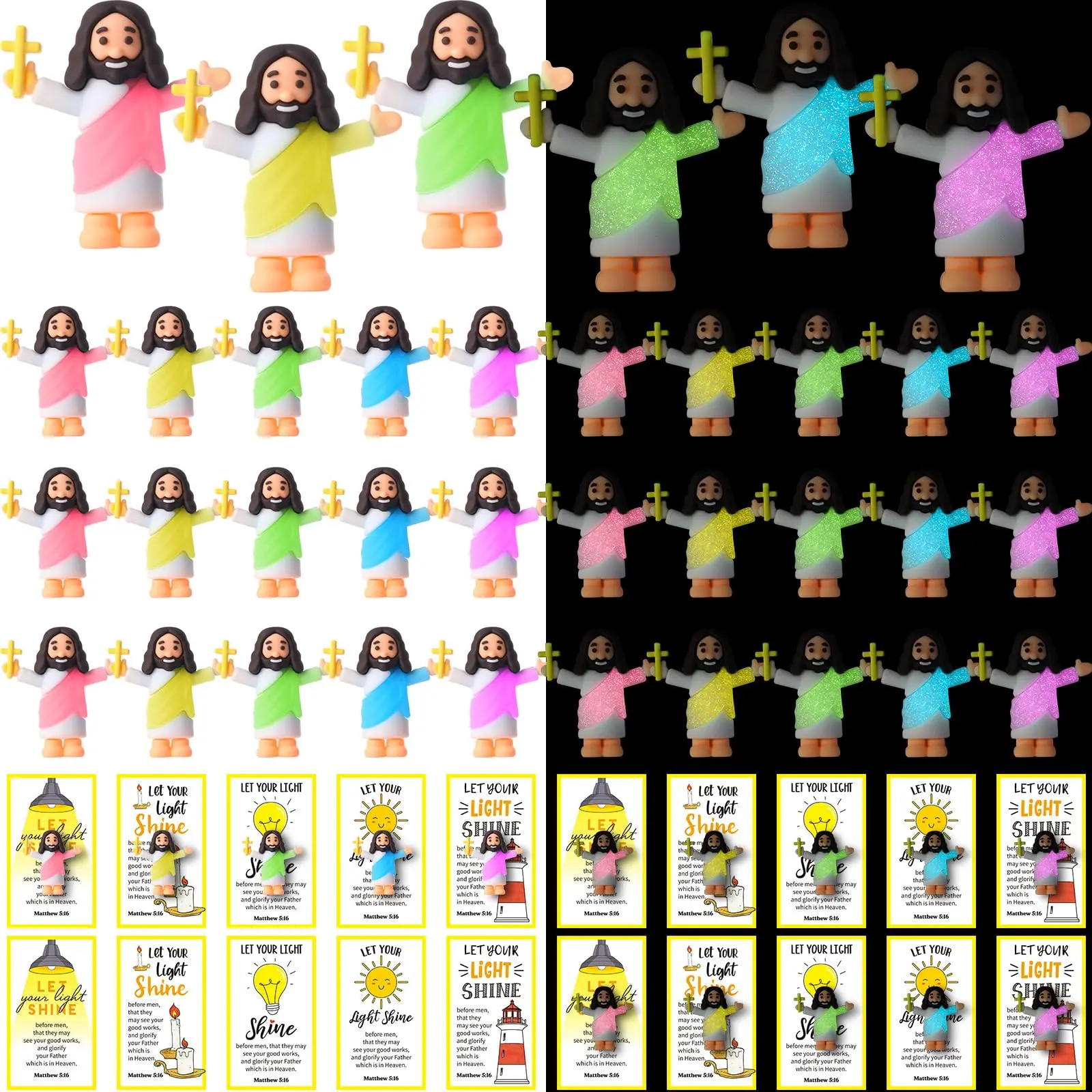 30 Sets Mini Jesus Glowing  Jesus Figurines for Mother's Day Christian Gift for Women Religious Theme Party Favors Original Design Sunday School Gift Employee Appreciation Gift Creative Gift for Christian Baptism Family Friends