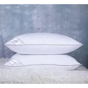 Goose Feather Down Bed Pillow for Sleeping 2 Pack,100% Cotton Cover Medium Firm Queen Size Set of 2 Gussted White