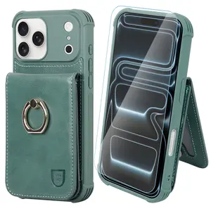 VANAVAGY for  iPhone 17 16 Pro Max Plus Pro Air 16e Wallet Case with Credit Card Holder and Coin Pocket[360° Rotation Ring Kickstand ],Leather Magnetic Clasp Flip Folio Phone Cover for Women and Men