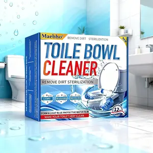 Household Automatic Blue Toilet Bowl Cleaner Tablets - 12 Count, Hard Water Ring Remover, Fresh Scent Bathroom Deodorizer, Hygienic Household Cleaning Disinfectant