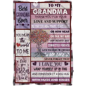 to My Grandma Gifts Blanket, Grandma Gifts for Grandma from Granddaughter Grandchildren, Throw Blankets Present for Gigi Mother Grandmother on Christmas Birthday Mothers Day Anniversary, Printed on One Side with a Plain White Back, Halloween Thanksgiving