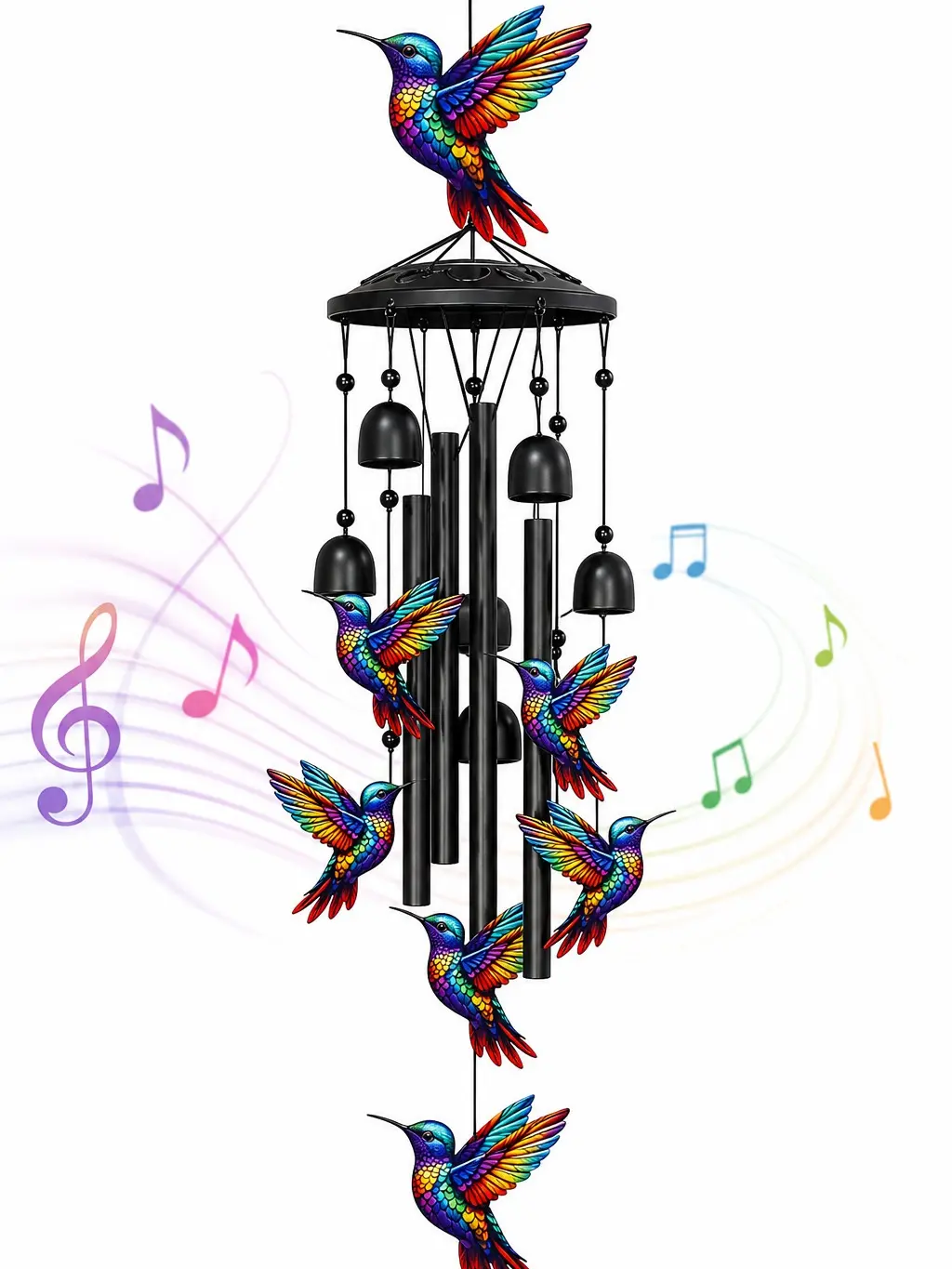 Outdoor hummingbird wind chimes, colorful rainbow metal wind chimes with bells, condolence memorial gifts for women, moms and grandma, wind chimes to commemorate the loss of a loved one, home decorations and pendants