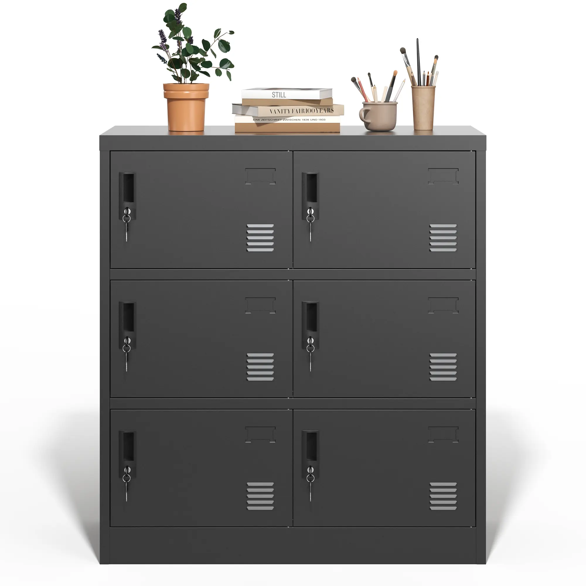 Dreamzon Furniture Stable 6-Door Metal Employee Storage Locker with Card Slot, Indoor Cupboard for Office, Gym (Black)