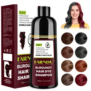 FARNDU Hair Dye Shampoo, Gray Hair Coverage, 3 in 1 (+Shampoo+Conditioner), Multiple Colors, 5 Mins Hair Color, Glossy and bright, For Men & Women, Long Lasting, Plant extracts, Fruity aroma Ammonia-Free Mild (400 mL)-Burgundy