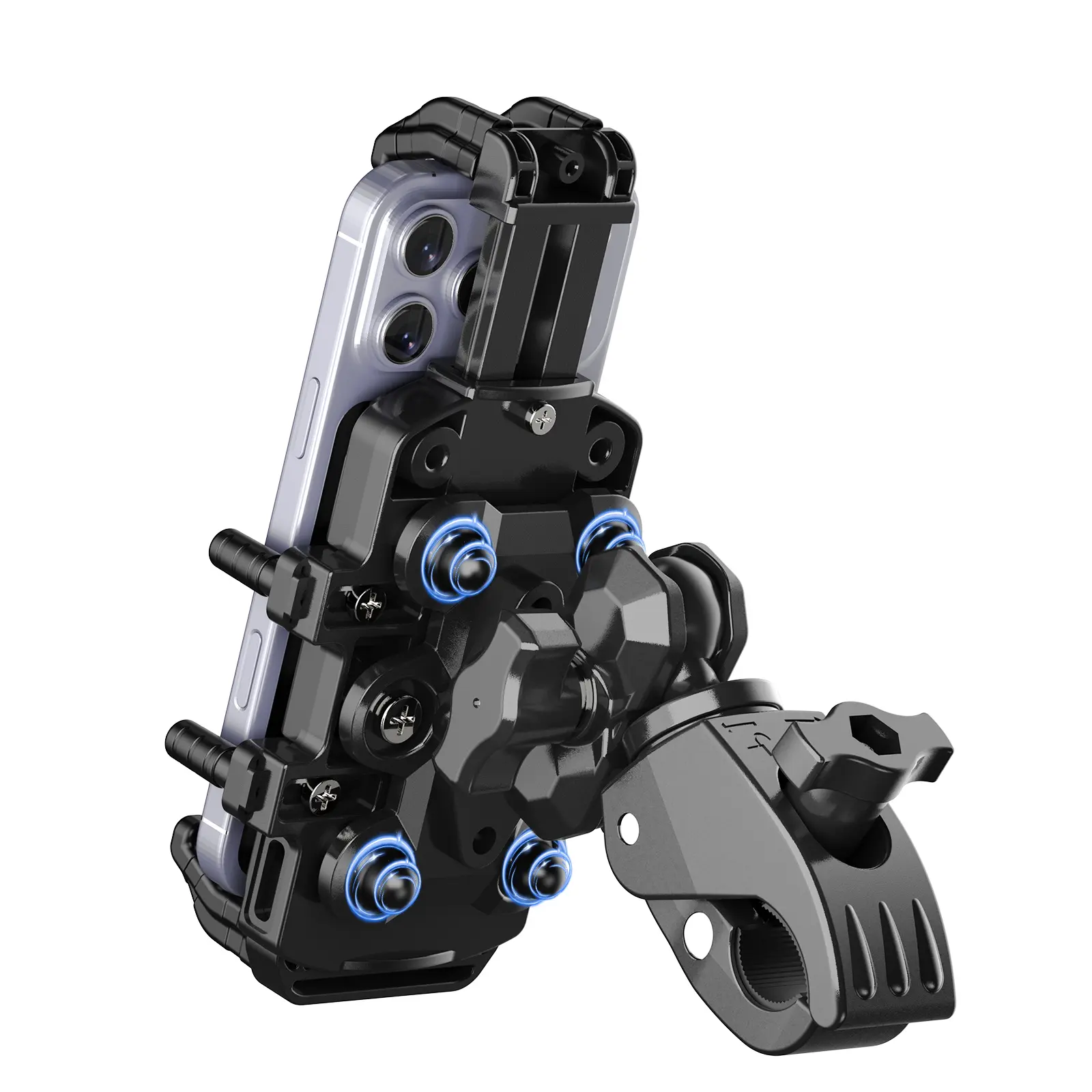 Nstar Aluminum Alloy Motorcycle Mobile Phone Mount with Rubber Vibration Dampener, Anti-Shake Secure Knob Holder for 5.7"-7.8" Devices, iPhone XS/XS Max, 1-Hand Operation, Portable Mobile Phone Mounts & Holders Phone Holder for Car