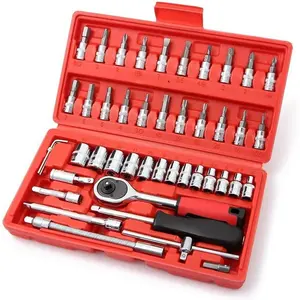 46 count 1/4" Drive Socket Ratchet Wrench Set with Storage Case, Includes Metric Bit Socket Set and Extension Bar for Auto Repair and Home Maintenance