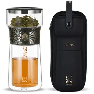 Valentine's Day Gift-ZENS Cool Glass Teapot with Infuser, One Touch Tea Maker for Loose Tea Diffusers with Insulated Mug and Portable Tea Kits, Enchanted Teapot Alternatives for Tea Lover Gifts