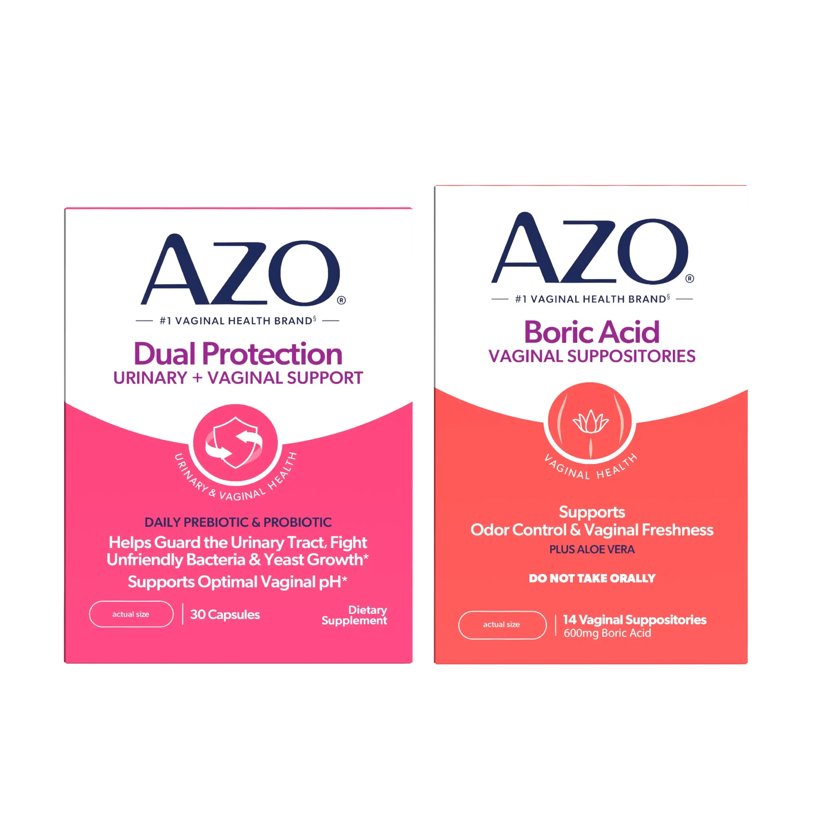 AZO Urinary & Vaginal Health Bundle - Boric Acid Suppositories + Dual Protection Capsules - Women's Wellness Bundle Vaginitis Relief Vaginitis Relief