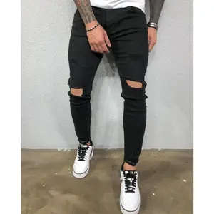New Men's Ripped Stretch Skinny Jeans with Tears Pants Streetwear Menswear Trouser