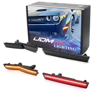 iJDMTOY Smoked Lens Amber Front, Red Rear LED Side Marker Light Set For 2015-23 Dodge Challenger SRT Hellcat Widebody ONLY, Powered by Total 180-SMD LED