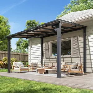 【Ships in Multiple Packages】Aoxun Lean-to Gazebo - Multiple Sizes Hardtop Pergola with Steel & Aluminum Frame - Wall-Mounted Outdoor Awning for Patio & Backyard - 8FT x 5FT to 14FT x 10FT - UV-Protective & Weather-Resistant Interlocking